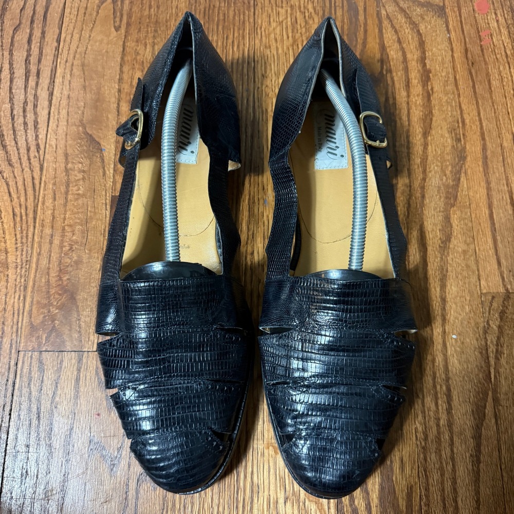 Mauri Italy Vintage Mens 13 Black Lizard Leather Huarache Cutout Dress Shoes M
